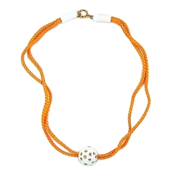 Kette 16mm Perle wei mit goldfarben Kunststoff Textilkordel orange 40cm