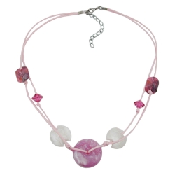 Kette 30x11mm Kunststoffperle Scheibe rosa-seidig wei Kordel rosa 50cm