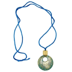 Kette 40mm Krokoplatte blau-trkis-goldschimmer Kunststoff Kordel blau 90cm