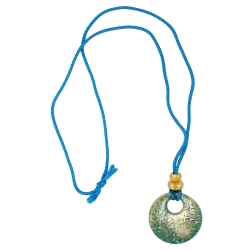 Kette 40mm Krokoplatte blau-trkis-goldschimmer Kunststoff Kordel hellblau 90cm