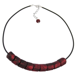 Kette Schrgperle Kunststoff rot-metallic-marmoriert Vollgummi schwarz 45cm