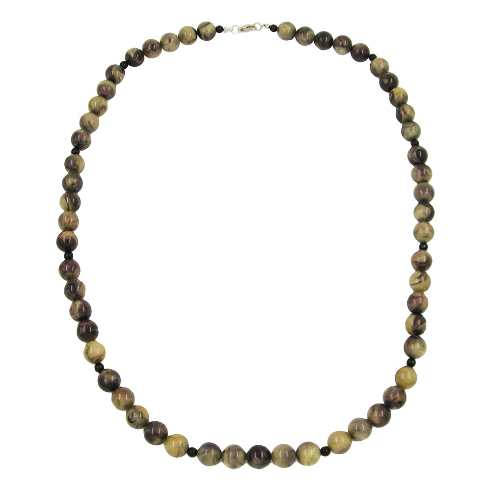 Kette Perlen 12mm Perle Kunststoff oliv-schwarz-marmor 75cm