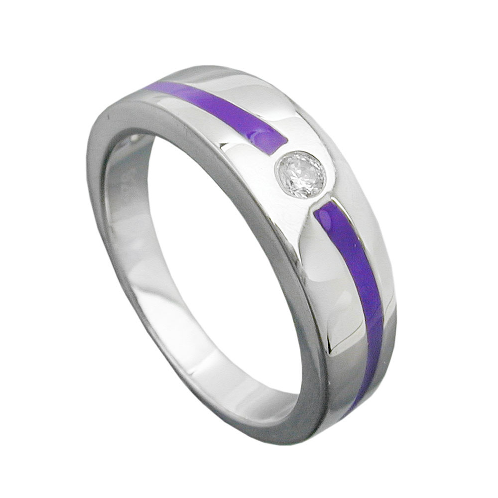 Ring 6mm lila Lackeinlage Zirkonia weiß glänzend rhodiniert Silber 925 Ringgröße 54