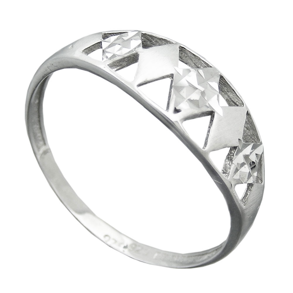 Anillo de 7 mm con motivo perforado, plata 925 rodiada mate brillante y diamantada, talla del anillo 58